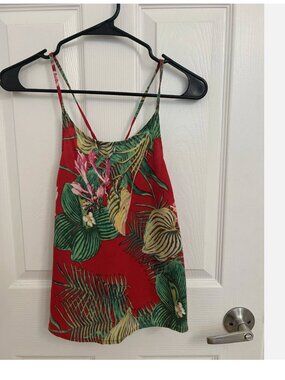 ROXY Red Tropical Print Halter Tank Size XS